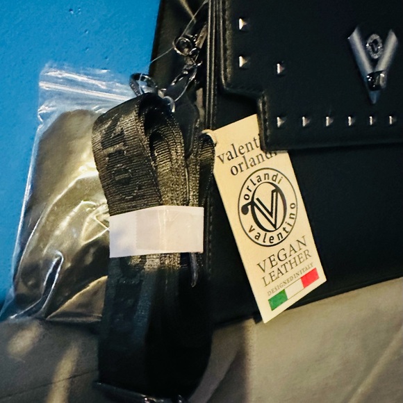 Valentino Orlandi Black Studded Vegan Leather Satchel NWT Gift Ready - Picture 3 of 7